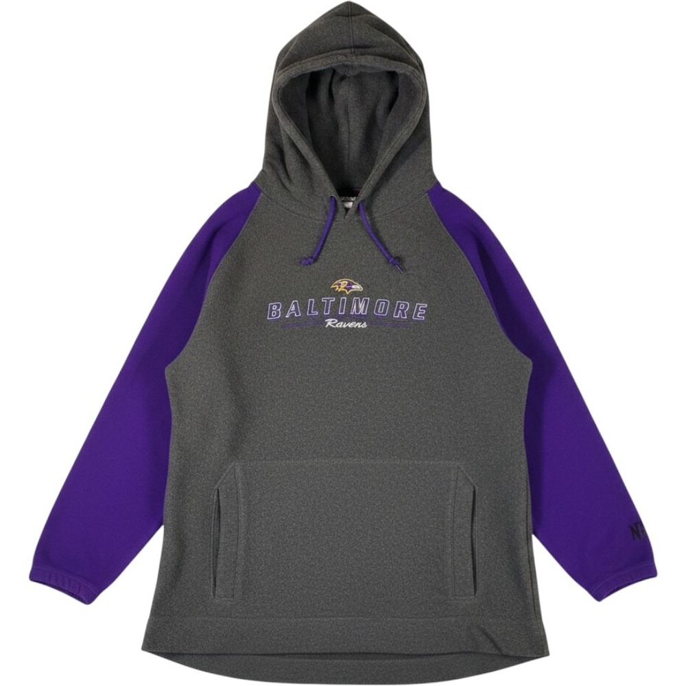 NFL Baltimore Ravens Fleece Hoodie Mens XL Charcoal Purple Raglan Pullover